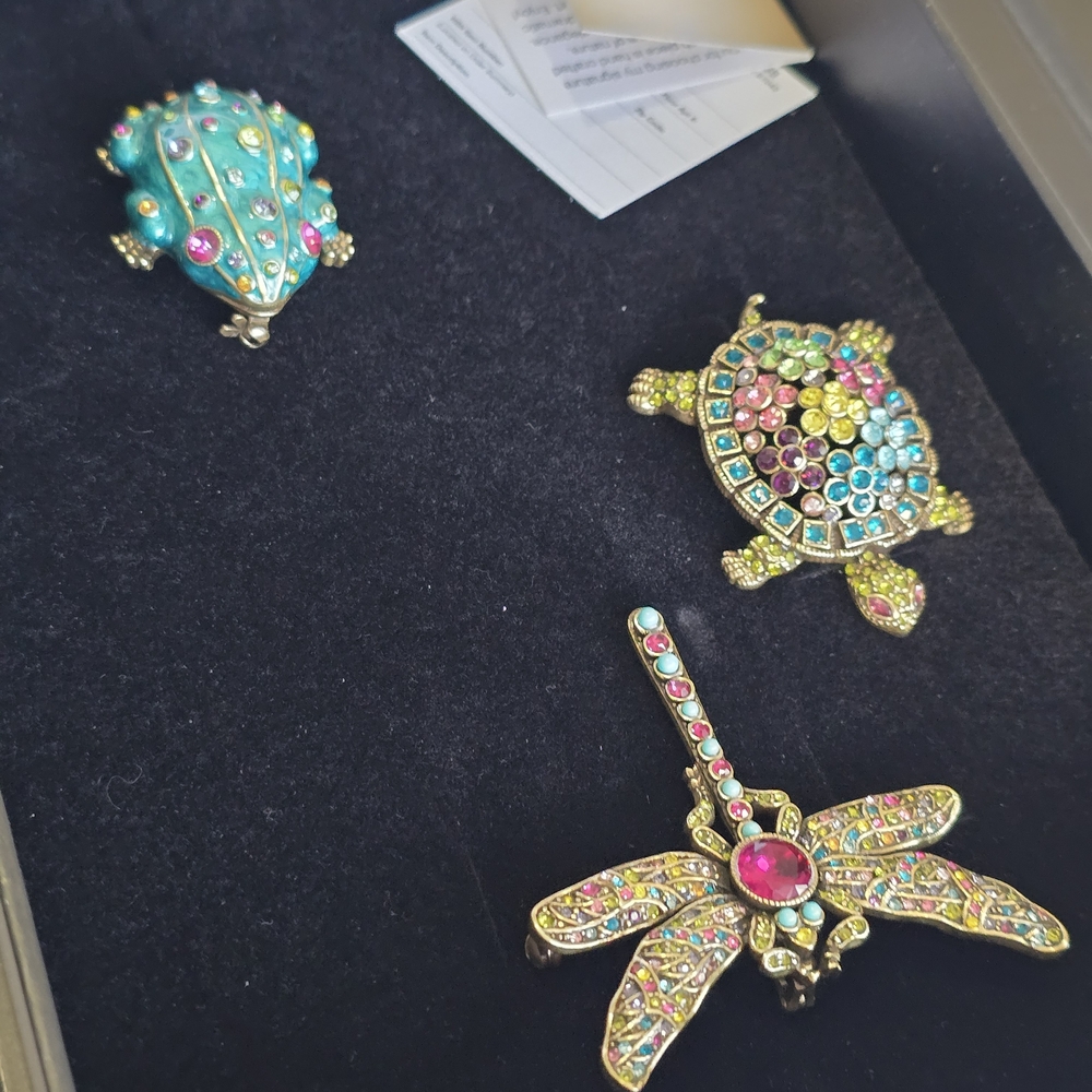 Heidi Daus Brooch Collection 1 Turtle, Frog,  Dragonfly Brooch Box Set - Picture 5 of 13